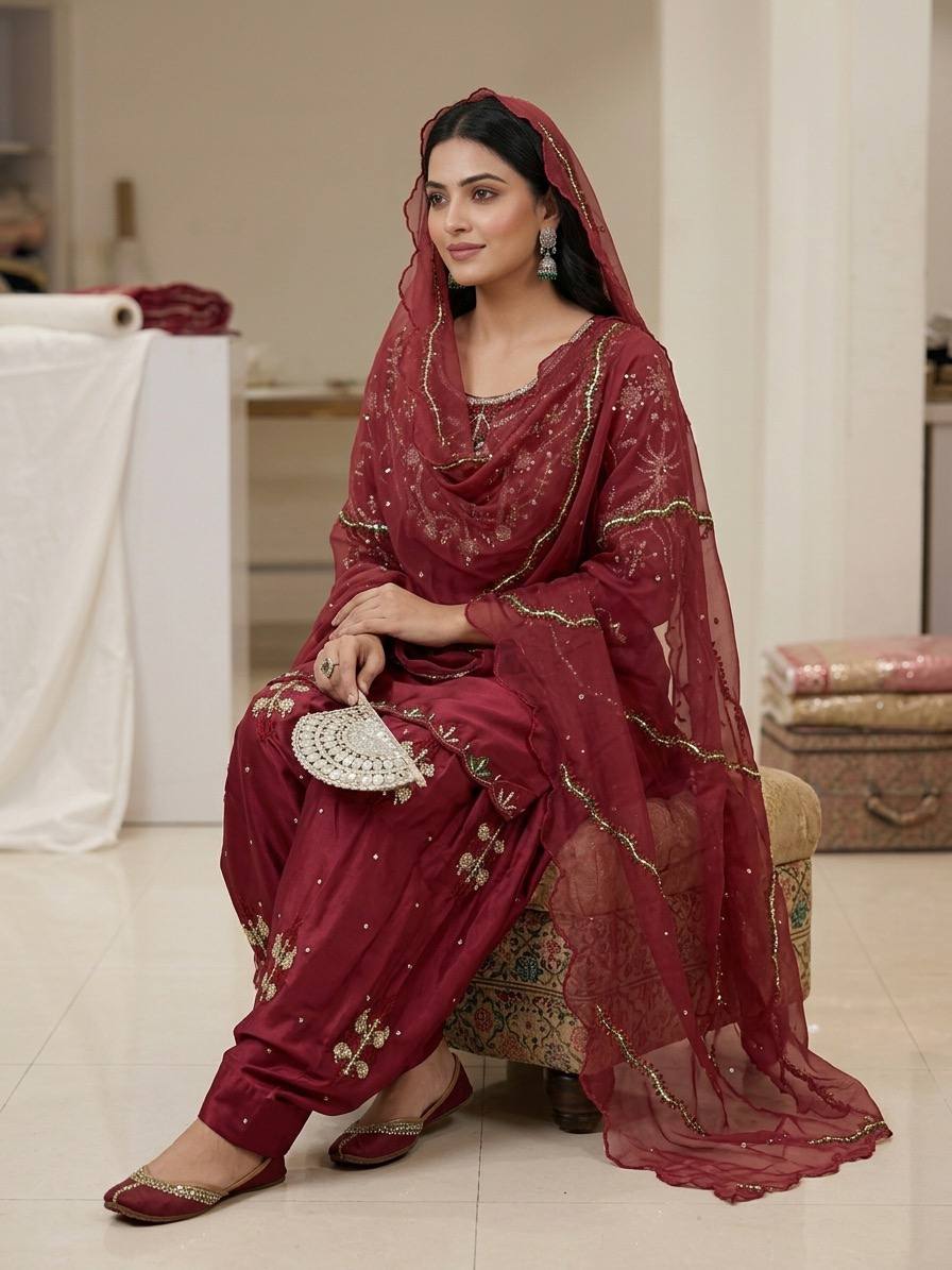 Midnight Oxblood Jewel-Neck Ensemble